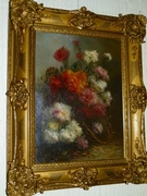 Belle epque style Pair paintings by Henri Schouten of flowers in oil on canvas, Belgium 1890