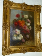 Belle epque style Pair paintings by Henri Schouten of flowers in oil on canvas, Belgium 1890