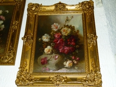 Belle epque style Pair paintings by Henri Schouten of flowers in oil on canvas, Belgium 1890