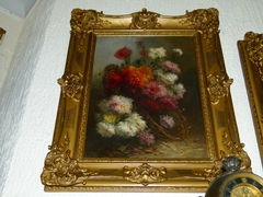 Belle epque style Pair paintings by Henri Schouten of flowers in oil on canvas, Belgium 1890