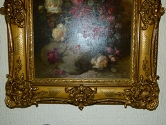 Belle epque style Pair paintings by Henri Schouten of flowers in oil on canvas, Belgium 1890