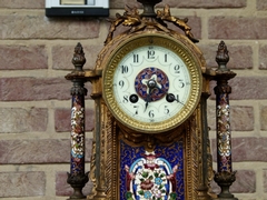 Belle epque style Pendule with cloisonné in gilded spelter, France 1890