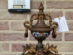 Belle epque style Pendule with cloisonné in gilded spelter, France 1890