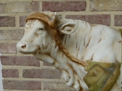 Belle epque style Royal dux sculpture of farmers and cow in bisquit, Austria 1920