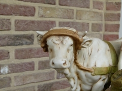 Belle epque style Royal dux sculpture of farmers and cow in bisquit, Austria 1920