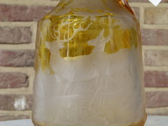 style Bohemian engraved glass jar with deers, Bohemia,Tsjechie 1900