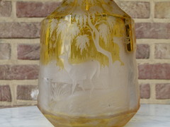 style Bohemian engraved glass jar with deers, Bohemia,Tsjechie 1900