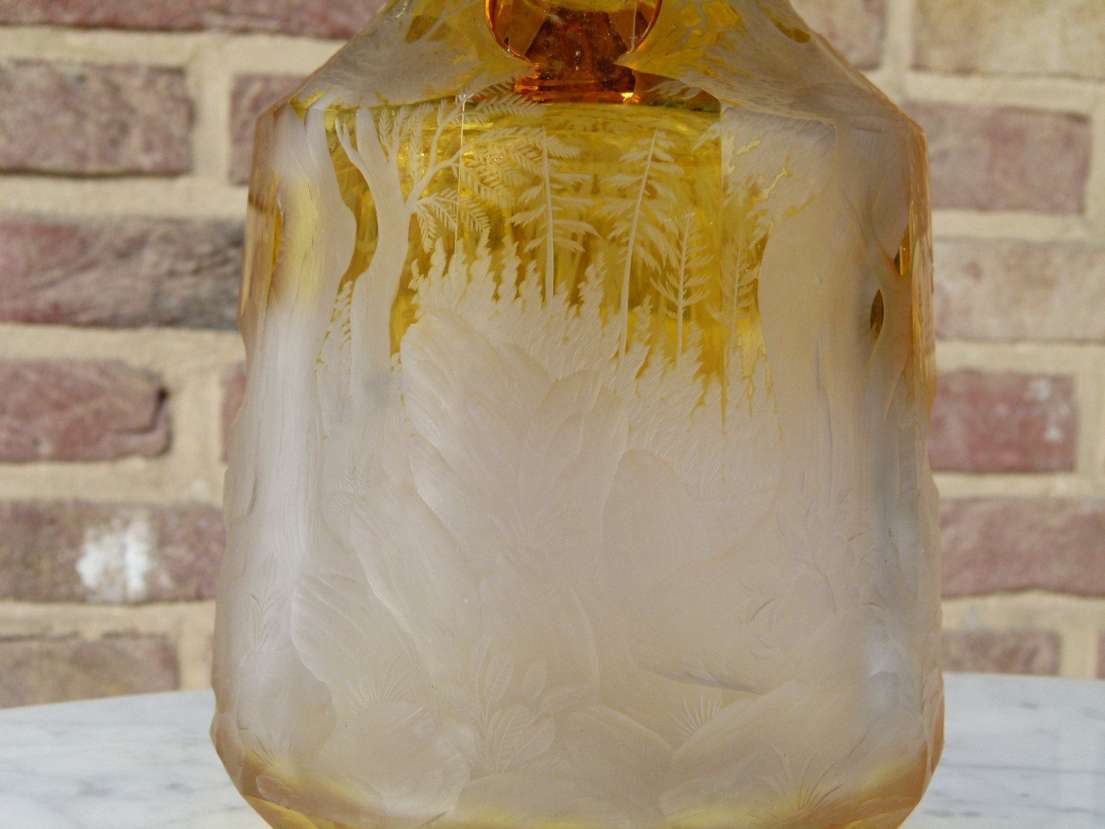 Bohemian engraved glass jar with deers