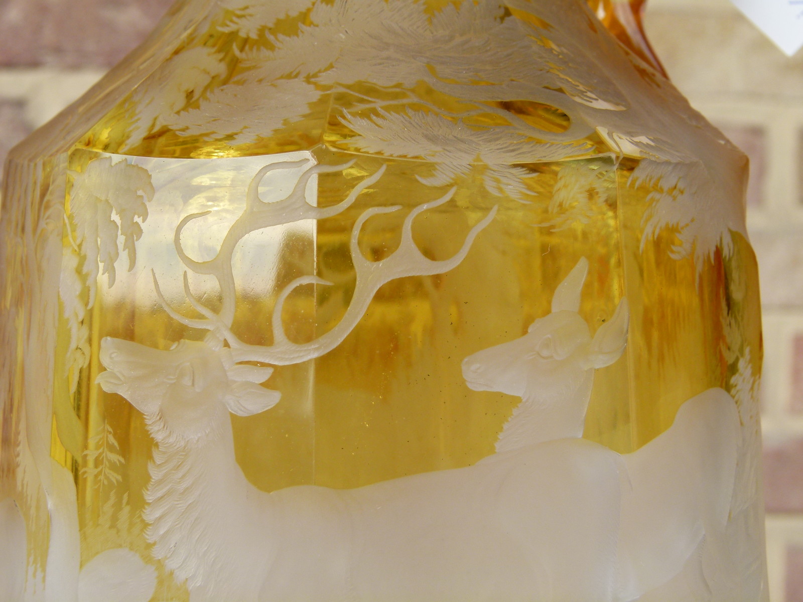 Bohemian engraved glass jar with deers