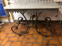 style Boutcher table with marble top in wrought iron frame, France 1880