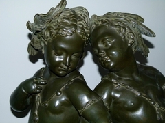 style Sculpture of 2 children in bronze, France signed by A.Poitevin 1860