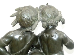 style Sculpture of 2 children in bronze, France signed by A.Poitevin 1860