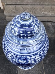 Chinese style Bleu and white ginger jar in porcelain, China 1880