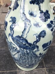 style Chinese celadon vase with a peacock in porcelain, China 1880