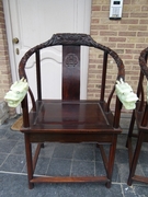 Chinese style Pair armchairs in carved Asiatique wood and carved green stone, China 1940