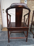 Chinese style Pair armchairs in carved Asiatique wood and carved green stone, China 1940