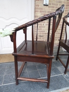 Chinese style Pair armchairs in carved Asiatique wood and carved green stone, China 1940