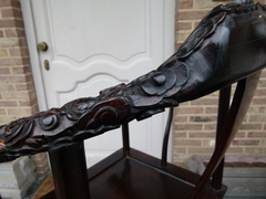 Chinese style Pair armchairs in carved Asiatique wood and carved green stone, China 1940