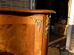 Dresden barock style Corner cabinet with gilded bronze in different woods, Germany 1870