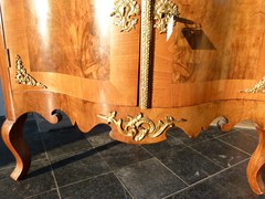 Dresden barock style Corner cabinet with gilded bronze in different woods, Germany 1870