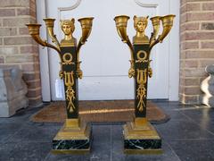 Empire style Pair candelabra in gilded and patinated bronze, France 1830