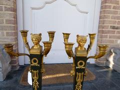 Empire style Pair candelabra in gilded and patinated bronze, France 1830