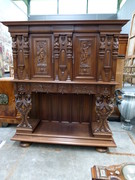 style Highly quality carved Henri 2 credence cabinet in walnut, France 1890