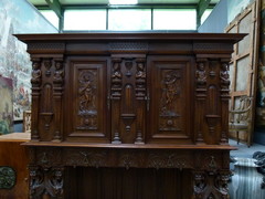 style Highly quality carved Henri 2 credence cabinet in walnut, France 1890