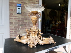 Bell epoque style Huge centerpiece with cherubs in spelter and crystal, France 1890