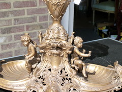 Bell epoque style Huge centerpiece with cherubs in spelter and crystal, France 1890