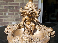 Bell epoque style Huge centerpiece with cherubs in spelter and crystal, France 1890