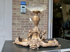 Bell epoque style Huge centerpiece with cherubs in spelter and crystal, France 1890