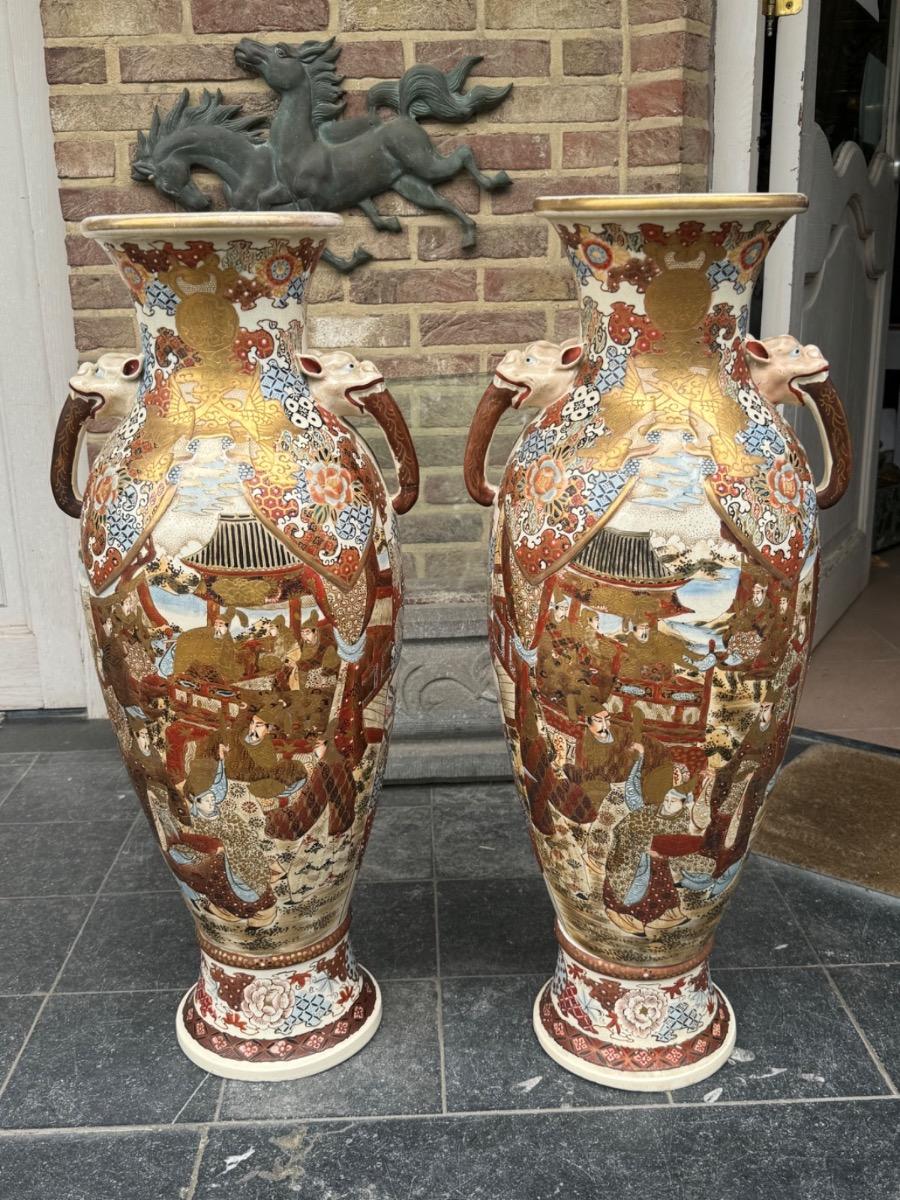 Huge pair Satsuma vases