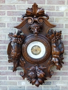 Hunting style Barometer with animals and fruits in carved oak, France 1890