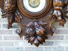 Hunting style Barometer with animals and fruits in carved oak, France 1890