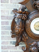 Hunting style Barometer with animals and fruits in carved oak, France 1890