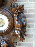 Hunting style Barometer with animals and fruits in carved oak, France 1890