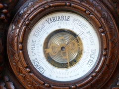 Hunting style Barometer with animals and fruits in carved oak, France 1890