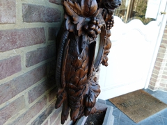 Hunting style Barometer with animals and fruits in carved oak, France 1890