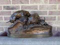 J.p.mene style Sculpture of hunting dog,s in patinated bronze, France 1870