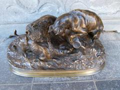 J.p.mene style Sculpture of hunting dog,s in patinated bronze, France 1870