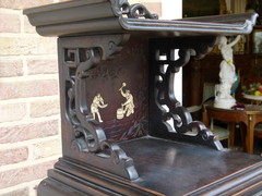 style Japanese miniatur display cabinet with ivory inlay in carved wood, Japan 1880 Meiji