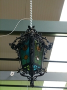 style Lamp in wrought iron and stained glass, Belgium 1920