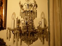 style Lamp and 2 sconces with crystal in bronze and crystal 1950