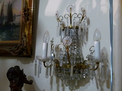 style Lamp and 2 sconces with crystal in bronze and crystal 1950