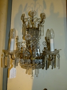 style Lamp and 2 sconces with crystal in bronze and crystal 1950