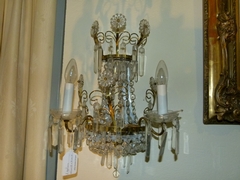 style Lamp and 2 sconces with crystal in bronze and crystal 1950