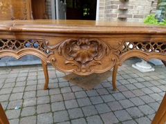 Louis 15 style Coffee table in carved oak, Belgium,Liége 1950