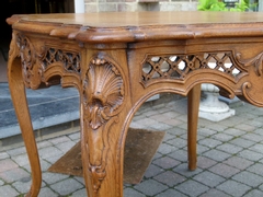 Louis 15 style Coffee table in carved oak, Belgium,Liége 1950