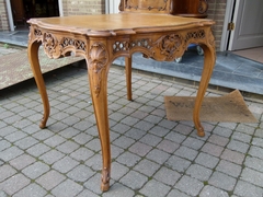 Louis 15 style Coffee table in carved oak, Belgium,Liége 1950